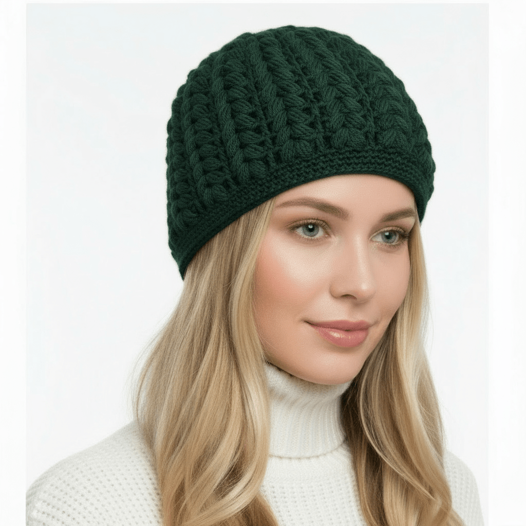 Berretto donna lana Pouff artigianale uncinetto - verde - Elenaq Accessori & Co