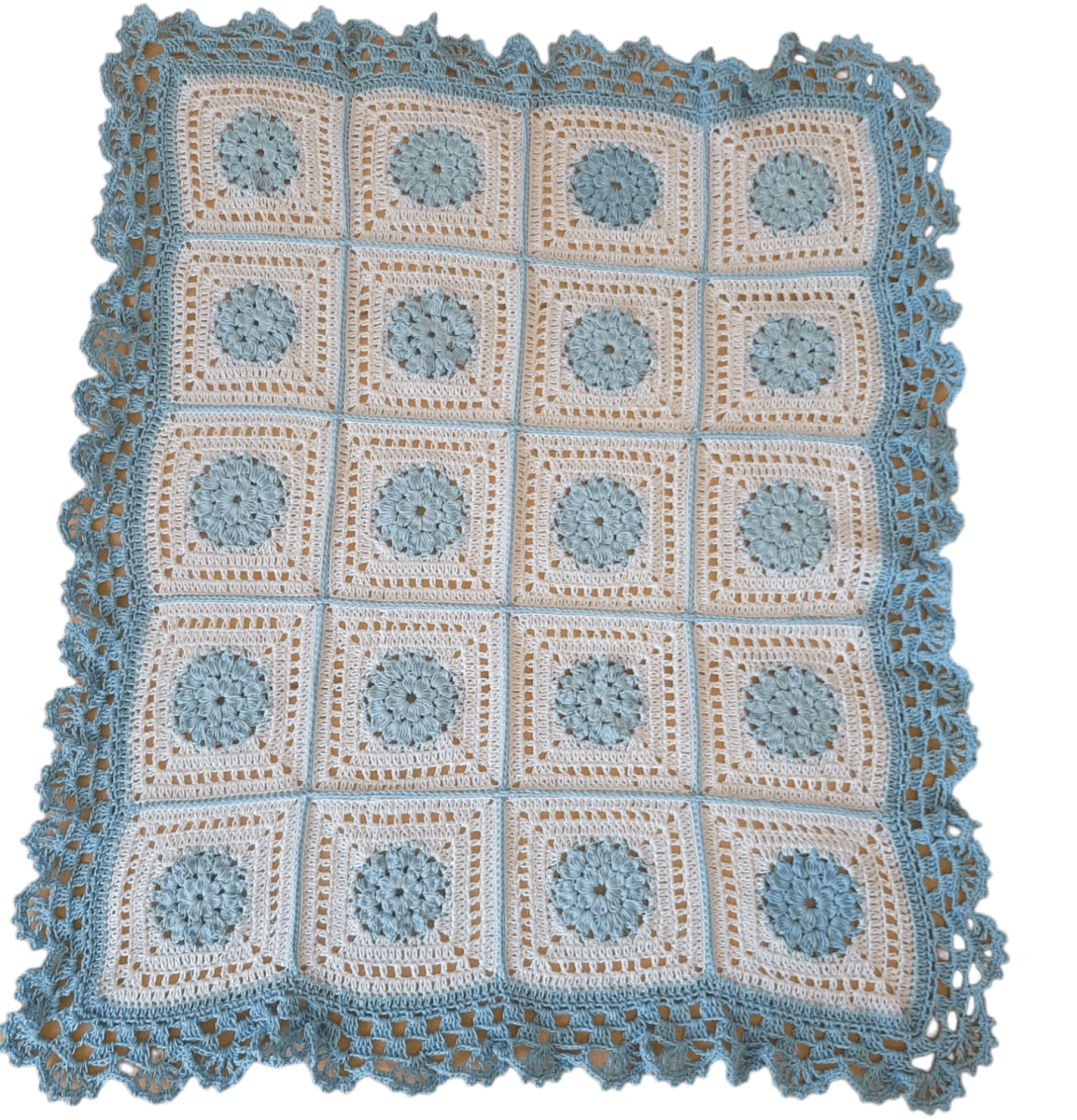 Copertina neonato neonata cotone bianco e azzurro artigianale uncinetto - Elenaq Accessori & Co