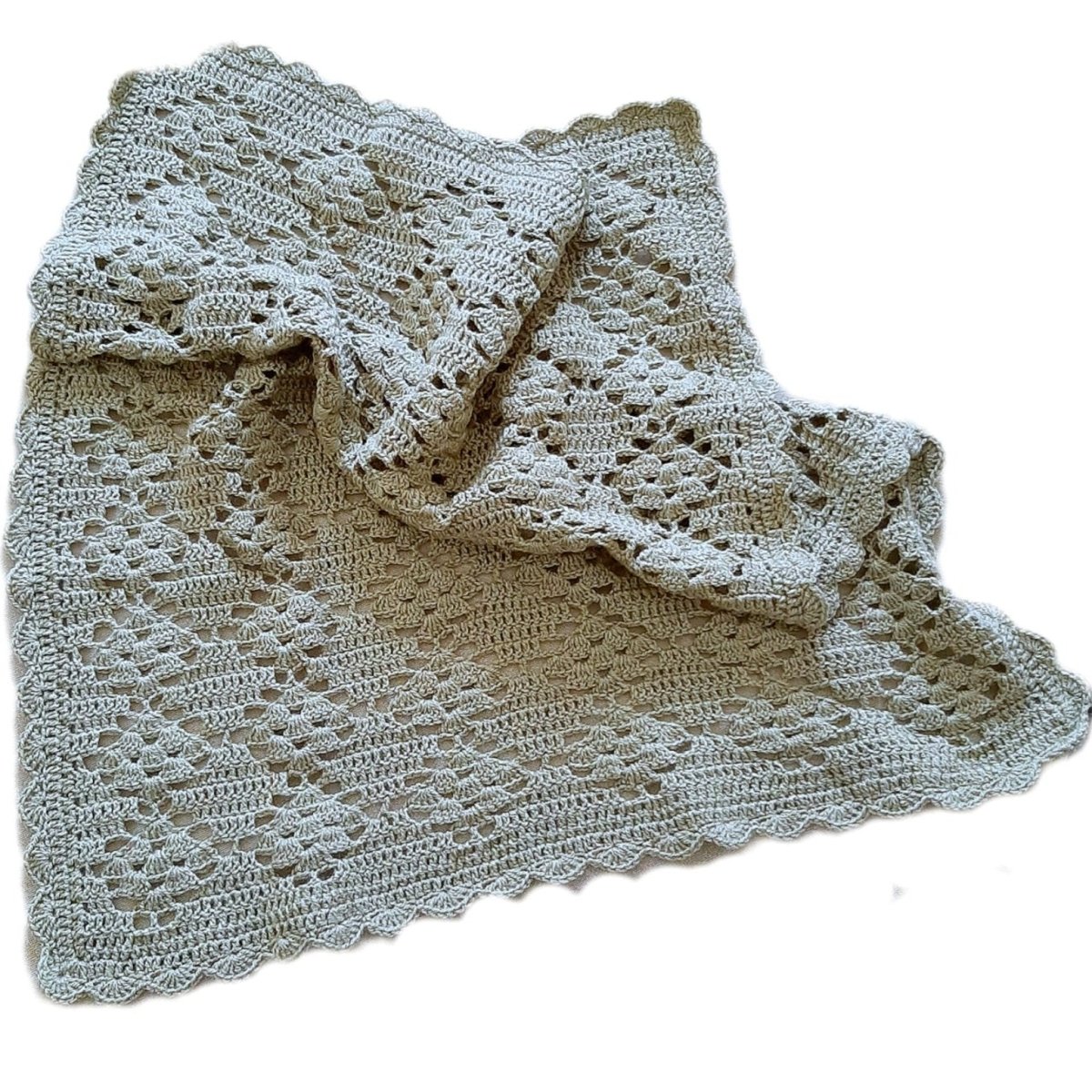 Copertina neonato neonata microfibra verde salvia realizzata a mano all'uncinetto - Elenaq Accessori & Co