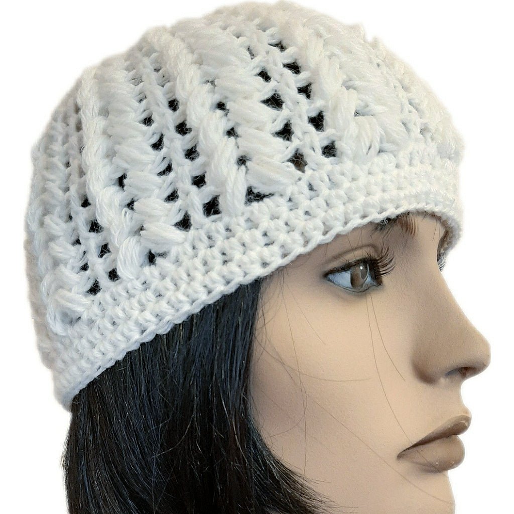 Berretto donna lana Pouff artigianale uncinetto - bianco - Elenaq Accessori & Co