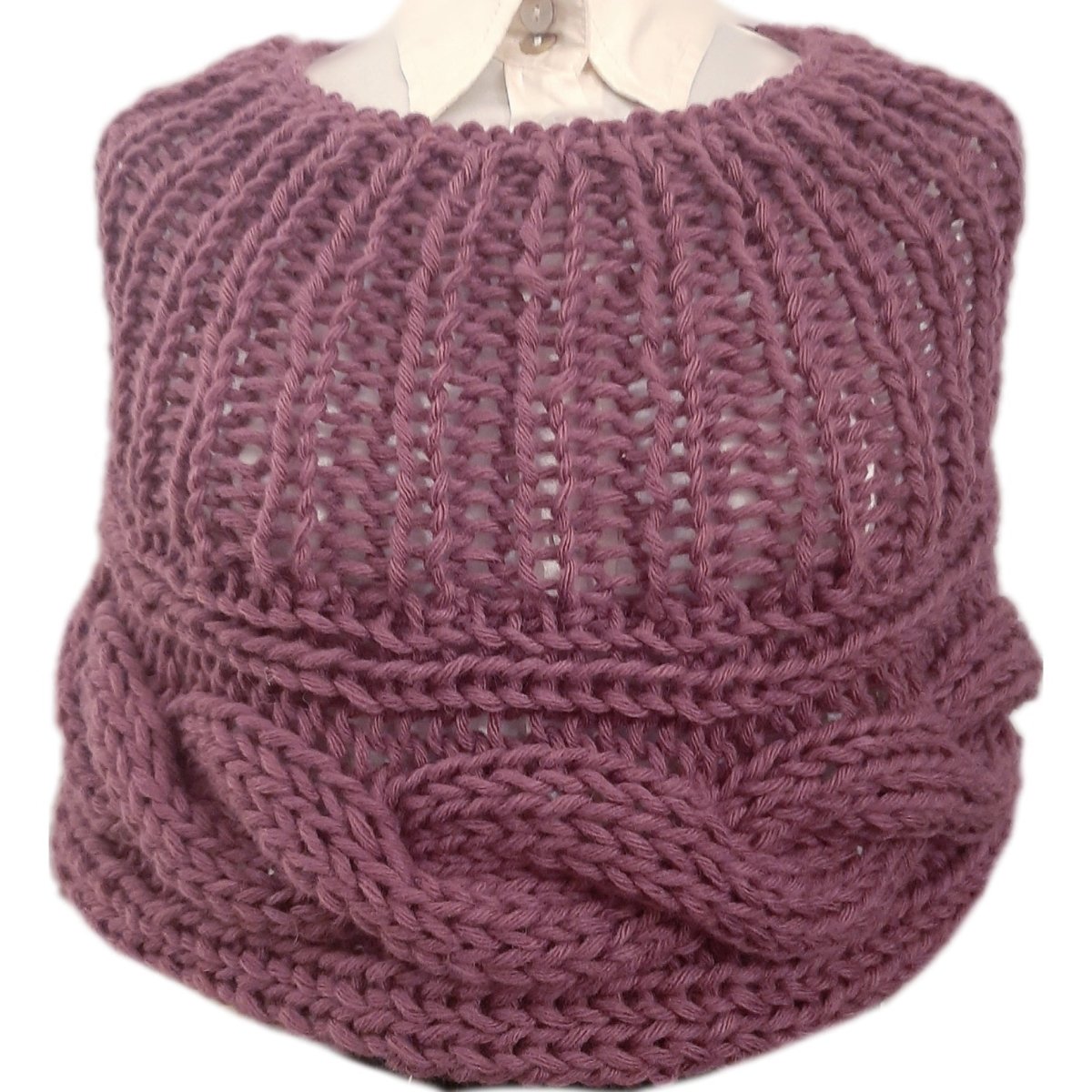 Coprispalle donna treccia in lana realizzato a mano - viola - Elenaq Accessori & Co