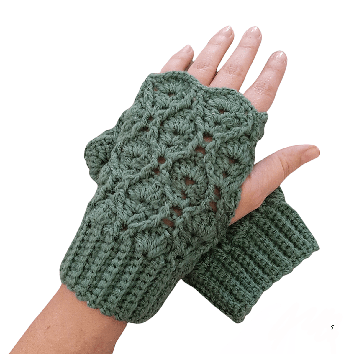 Guanti senza dita fatti a mano INTRECCI verde - Elenaq Accessori & Co