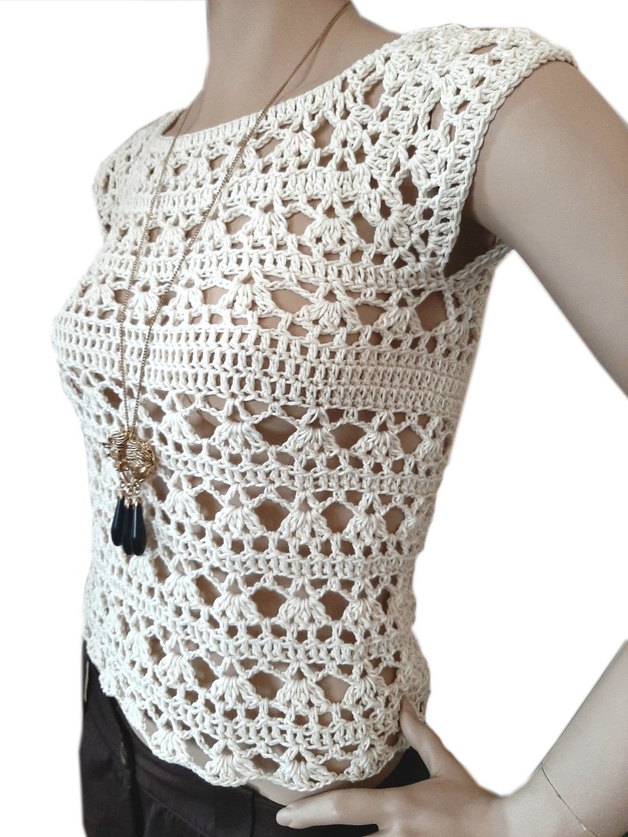 Top maglia uncinetto in cotone fatta a mano pizzo - Elenaq Accessori & Co