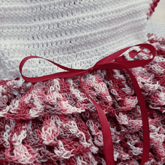 Abito vestito BonBon neonata 6 - 12 mesi cotone uncinetto Amaranto sfumato - Elenaq Accessori & Co