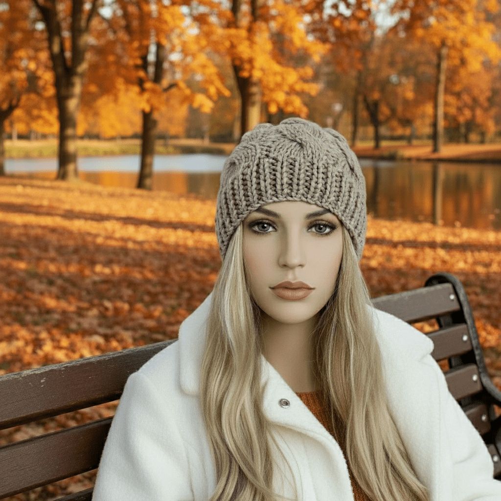 Berretto cappello donna lana Trecce artigianale beige dorato - Elenaq Accessori & Co