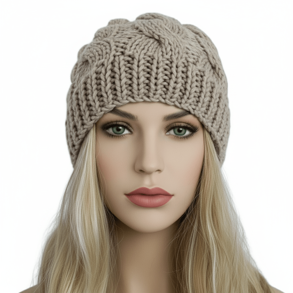 Berretto cappello donna lana Trecce artigianale beige dorato - Elenaq Accessori & Co