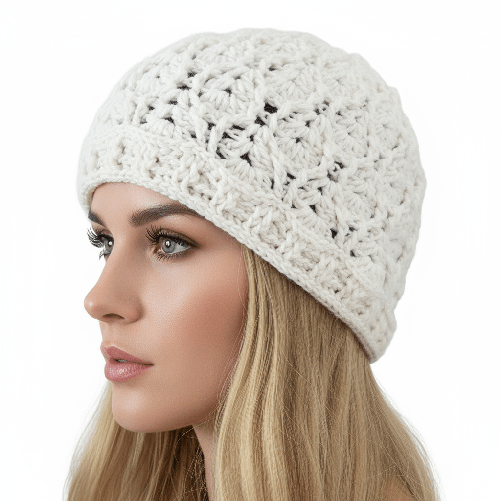 Berretto donna lana INTRECCI artigianale uncinetto - Elenaq Accessori & Co