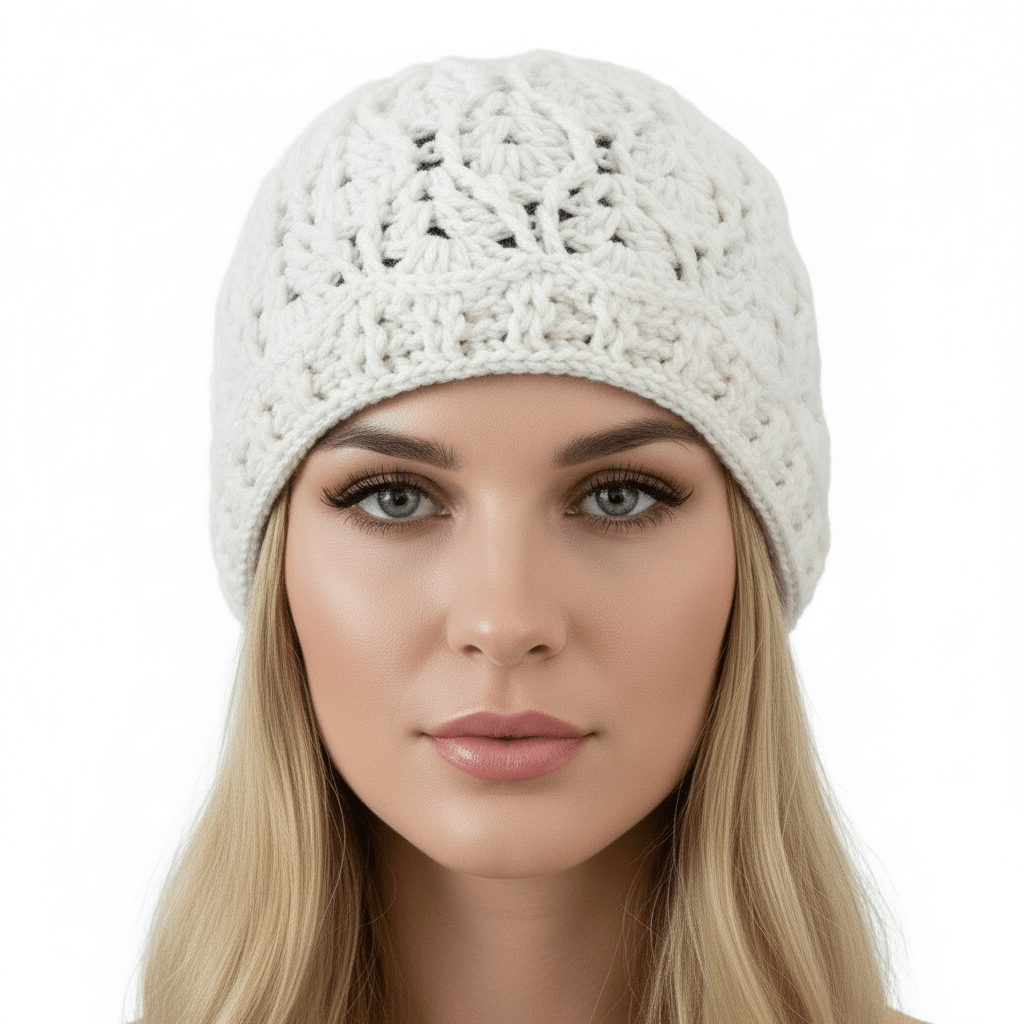 Berretto donna lana INTRECCI artigianale uncinetto - Elenaq Accessori & Co