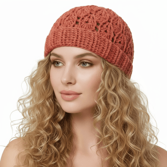 Berretto donna lana INTRECCI mod. B artigianale uncinetto - Elenaq Accessori & Co