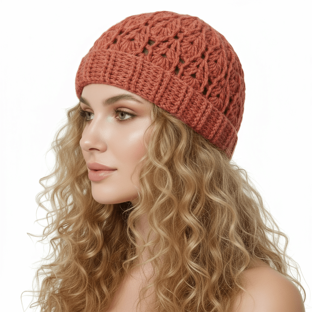 Berretto donna lana INTRECCI mod. B artigianale uncinetto - Elenaq Accessori & Co