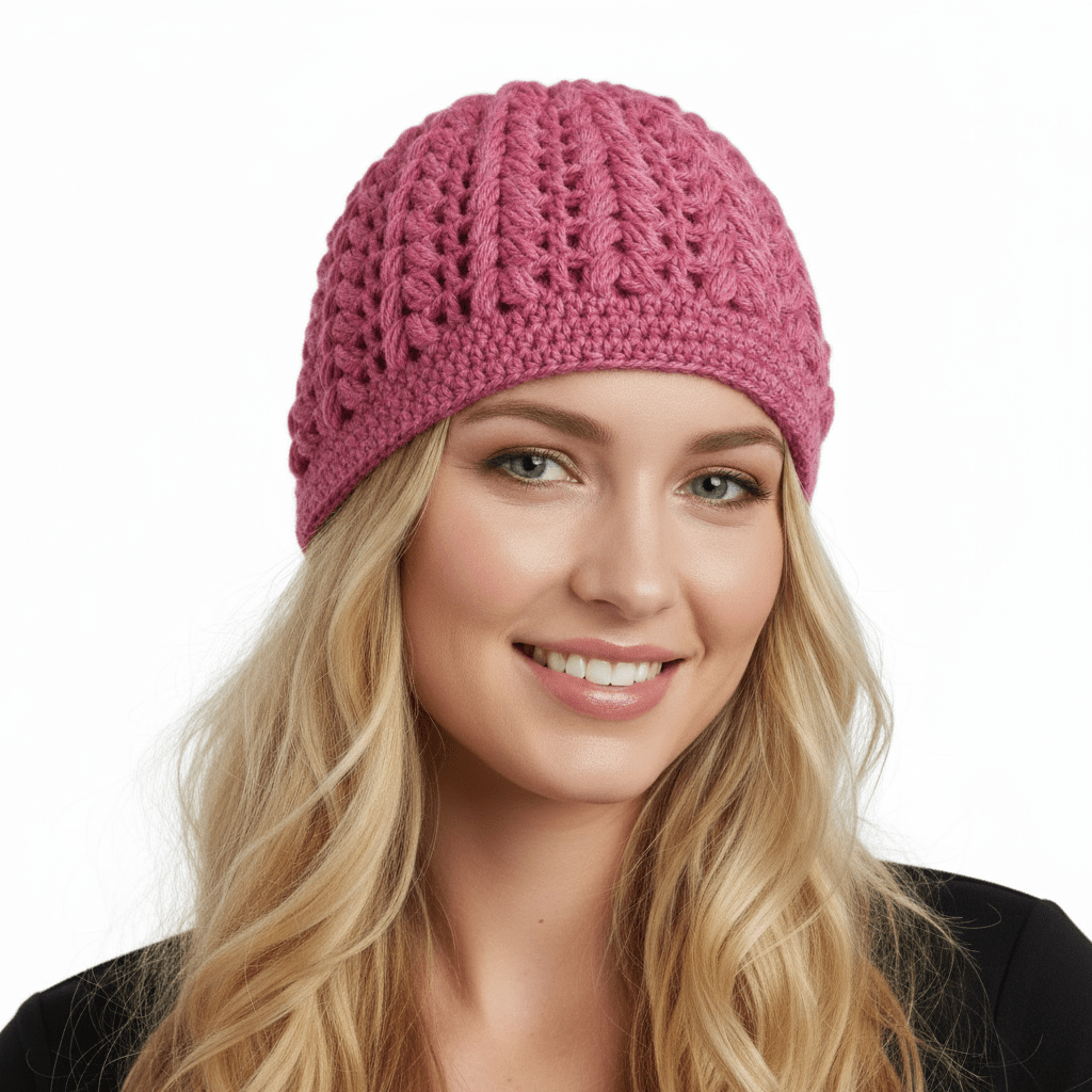 Berretto donna lana Pouff artigianale uncinetto - toni del rosa - Elenaq Accessori & Co