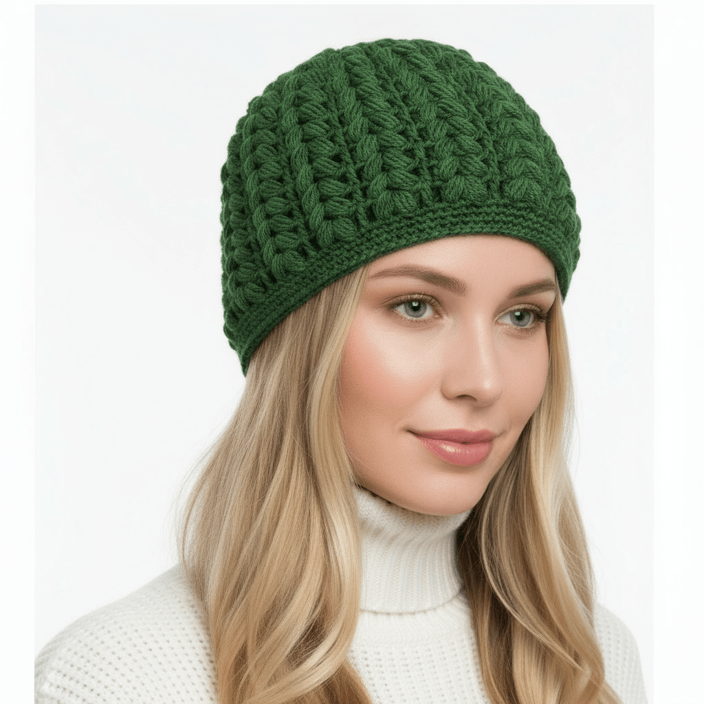 Berretto donna lana Pouff artigianale uncinetto - verde - Elenaq Accessori & Co