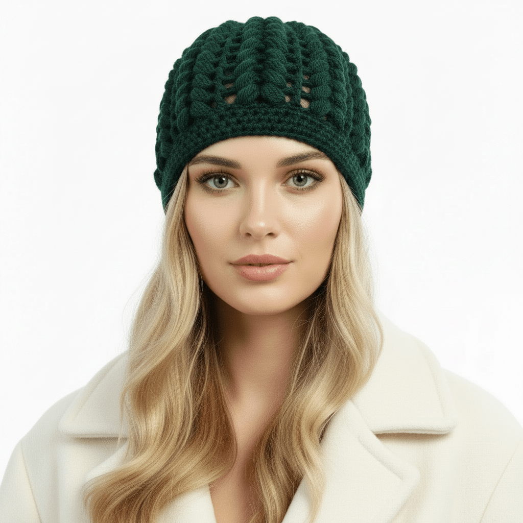 Berretto donna lana Pouff artigianale uncinetto - verde - Elenaq Accessori & Co