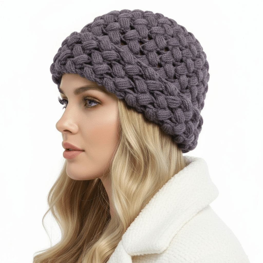 Berretto donna modello SISSI uncinetto - colore Viola polvere - Elenaq Accessori & Co