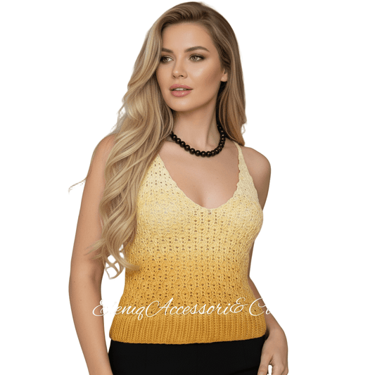 Canotta artigianale lavorata all'uncinetto Chicchi di Grano Giallo - Elenaq Accessori & Co