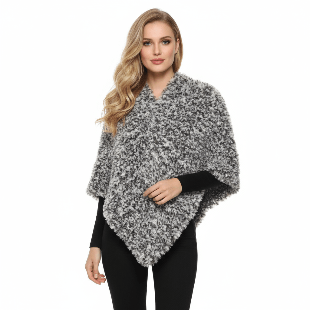 Poncho donna pelliccia ecologica artigianale - microfibra - Elenaq Accessori & Co