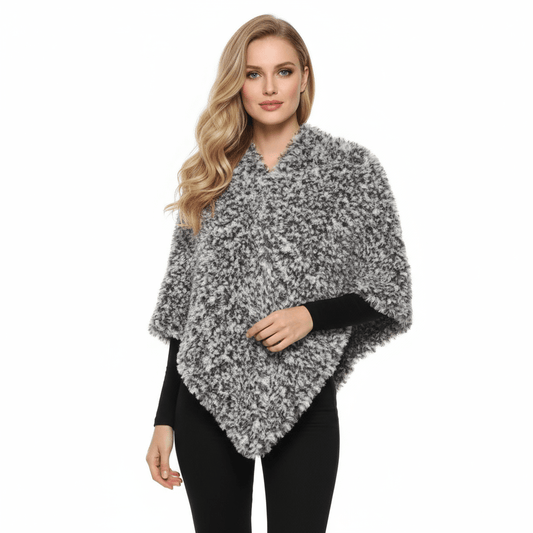 Poncho donna pelliccia ecologica artigianale - microfibra - Elenaq Accessori & Co