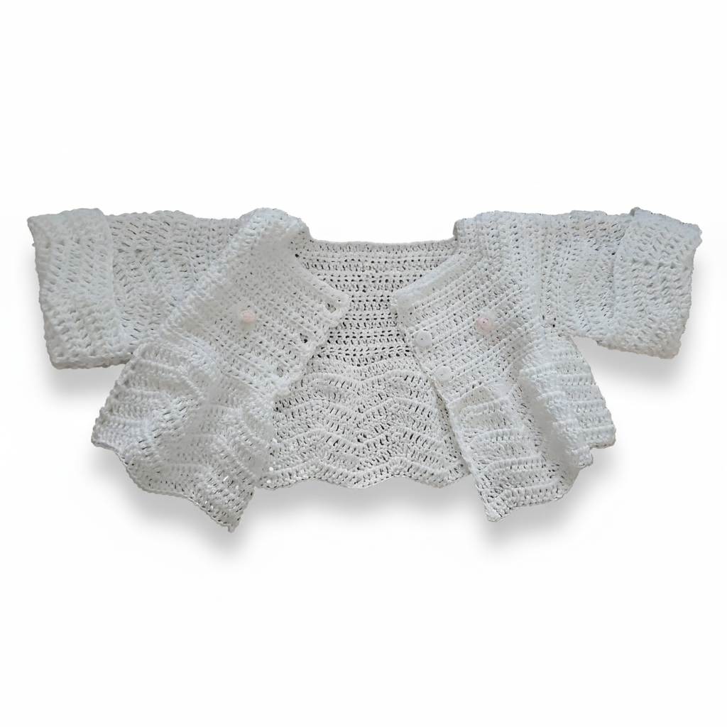 Cardigan Coprifasce Neonata Uncinetto - 100% Cotone OekoTex Tg 3-6 Mesi