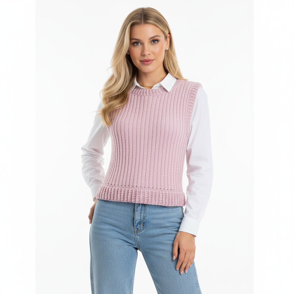 Smanicato gilet lana donna - Rosa Antico tg S/M