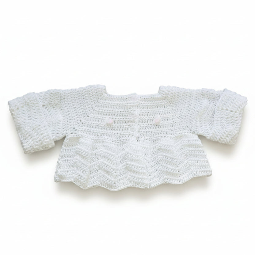 Cardigan Coprifasce Neonata Uncinetto - 100% Cotone OekoTex Tg 3-6 Mesi