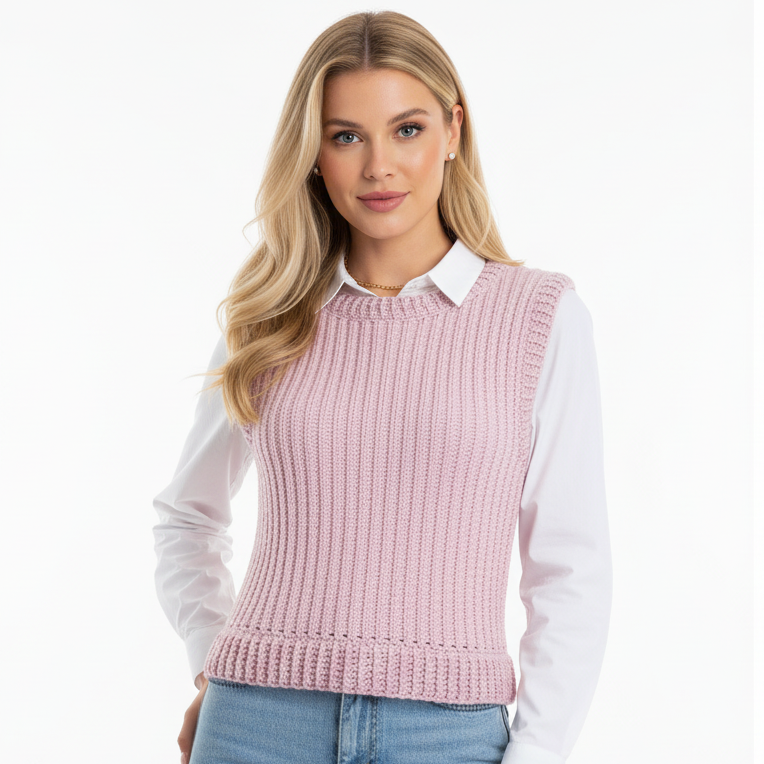 Smanicato gilet lana donna - Rosa Antico tg S/M