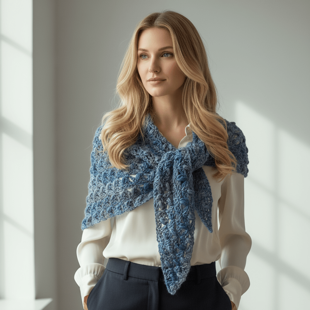 Scialle lana realizzato all'uncinetto toni azzurro - Elenaq Accessori & Co