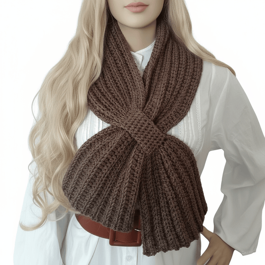 Sciarpa cravatta donna artigianale uncinetto MARRONE melange - Elenaq Accessori & Co