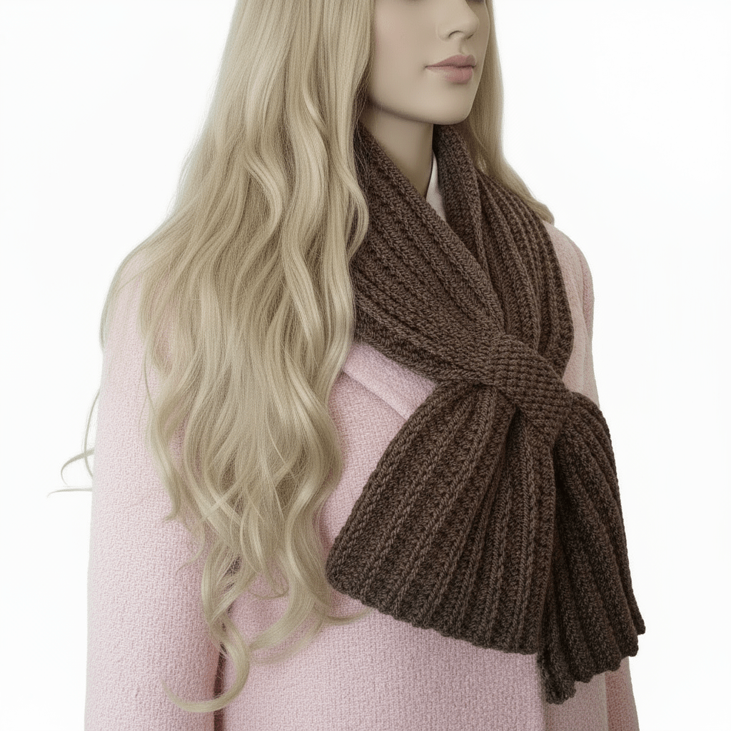 Sciarpa cravatta donna artigianale uncinetto MARRONE melange - Elenaq Accessori & Co