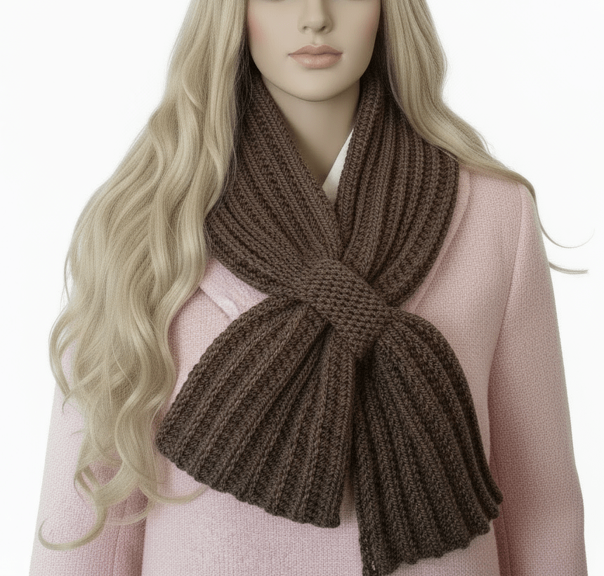 Sciarpa cravatta donna artigianale uncinetto MARRONE melange - Elenaq Accessori & Co