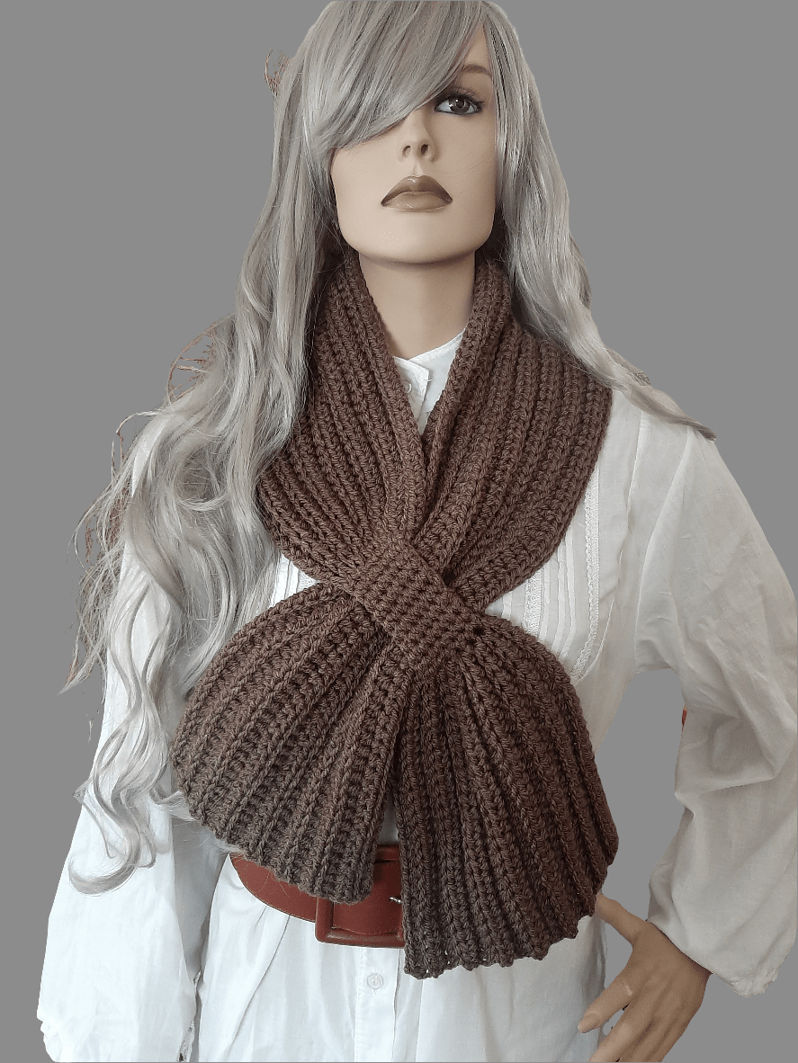 Sciarpa cravatta donna artigianale uncinetto MARRONE melange - Elenaq Accessori & Co