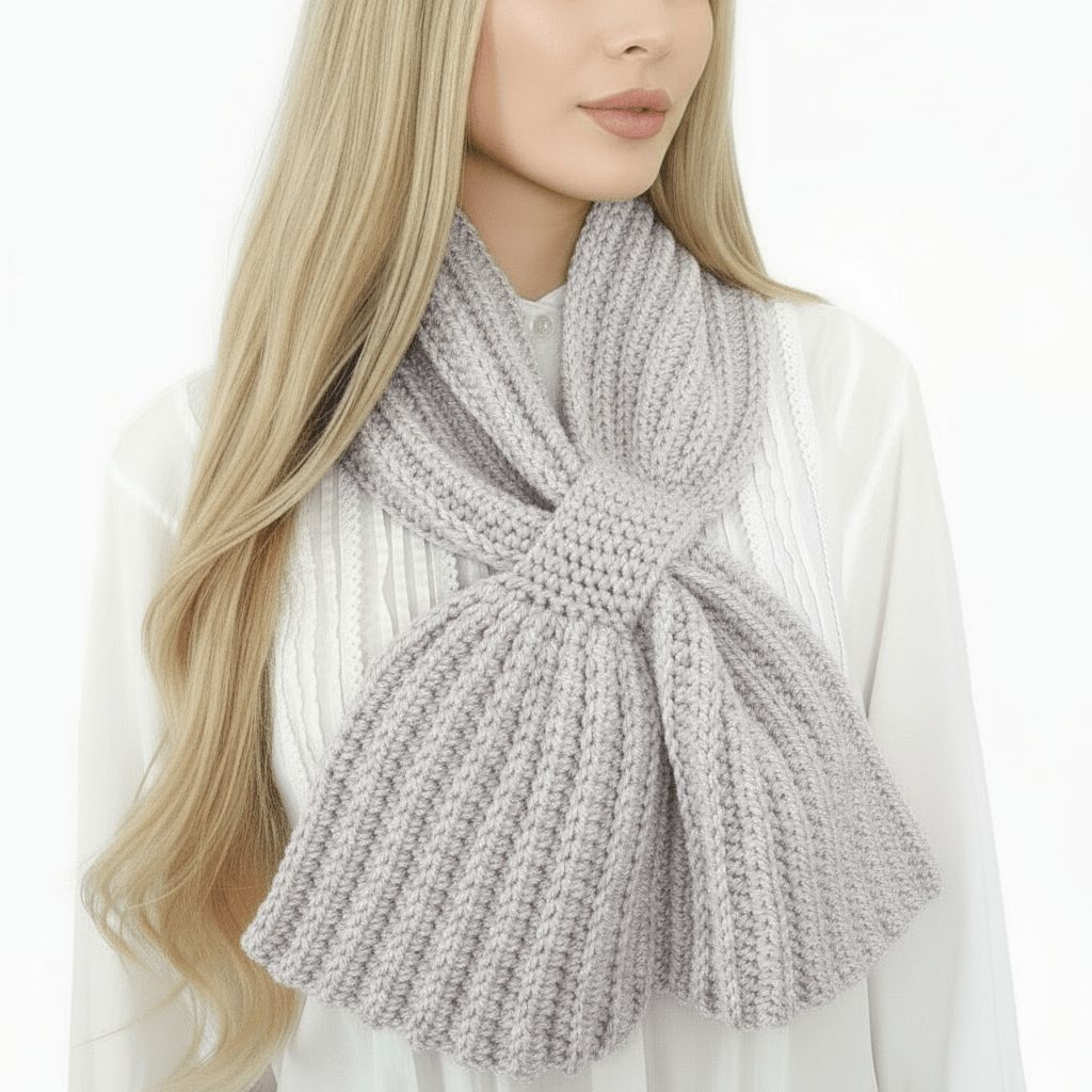 Sciarpa cravatta unisex artigianale uncinetto GRIGIO - Elenaq Accessori & Co