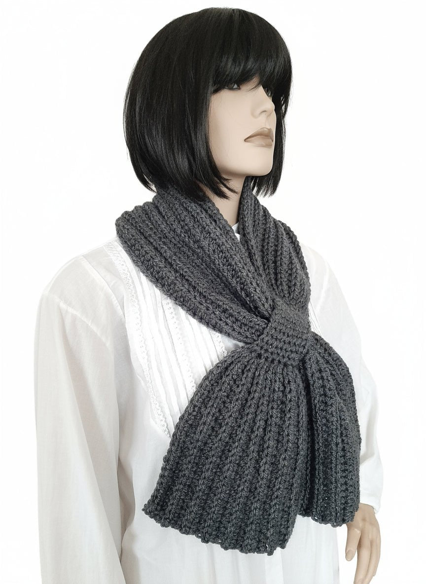 Sciarpa cravatta uomo donna unisex artigianale uncinetto GRIGIO medio - Elenaq Accessori & Co