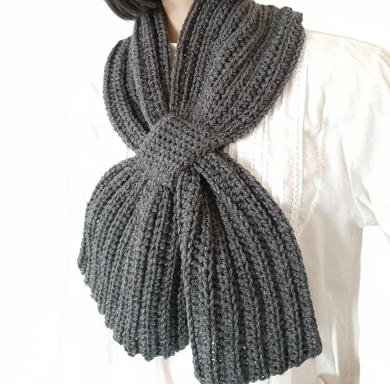 Sciarpa cravatta uomo donna unisex artigianale uncinetto GRIGIO medio - Elenaq Accessori & Co