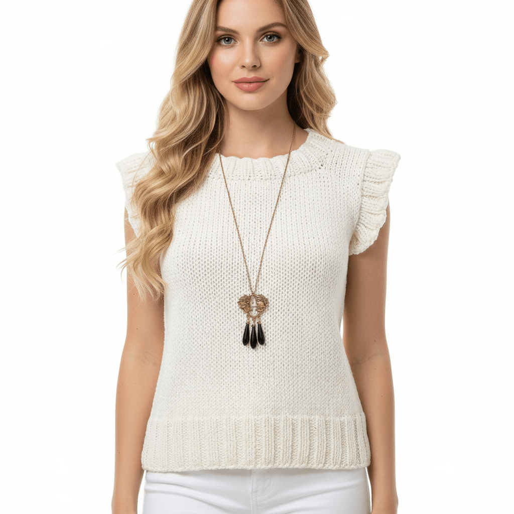 Smanicato gilet lana donna - bianco latte tg S/M - Elenaq Accessori & Co