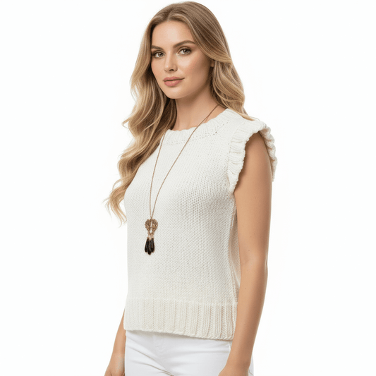 Smanicato gilet lana donna - bianco latte tg S/M - Elenaq Accessori & Co