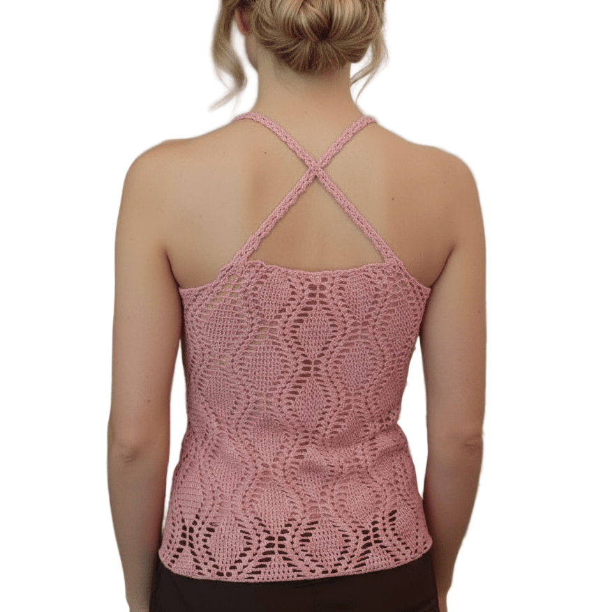 Top donna cotone all'uncinetto in pizzo Rosa Antico - Taglia S - Elenaq Accessori & Co