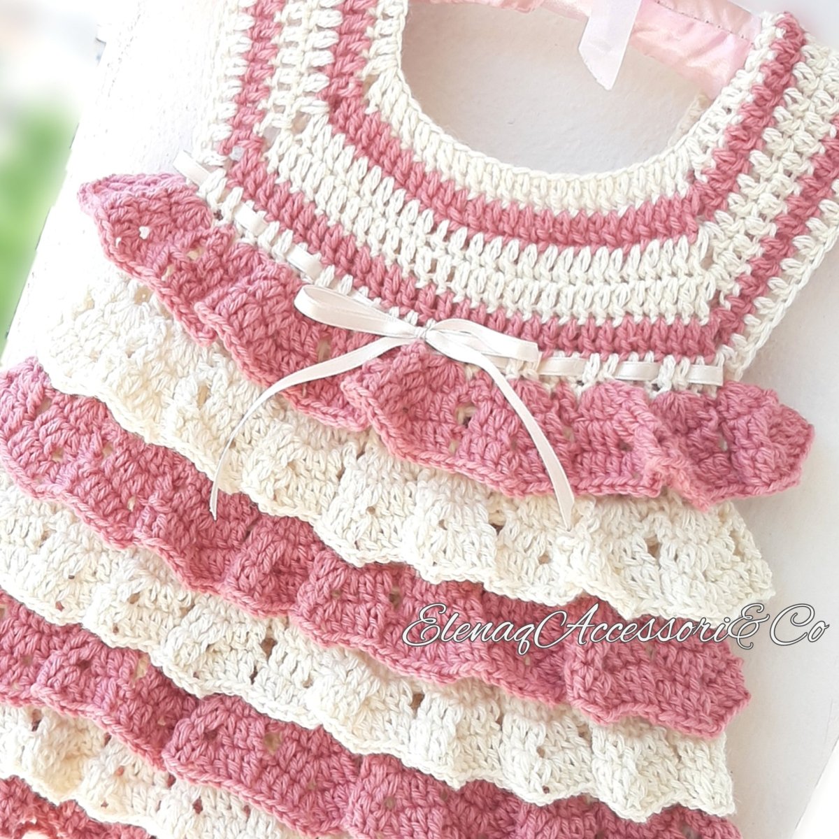 Abito neonata tg 6 - 12 mesi in lana rouches artigianale mod. Bambola - Elenaq Accessori & Co