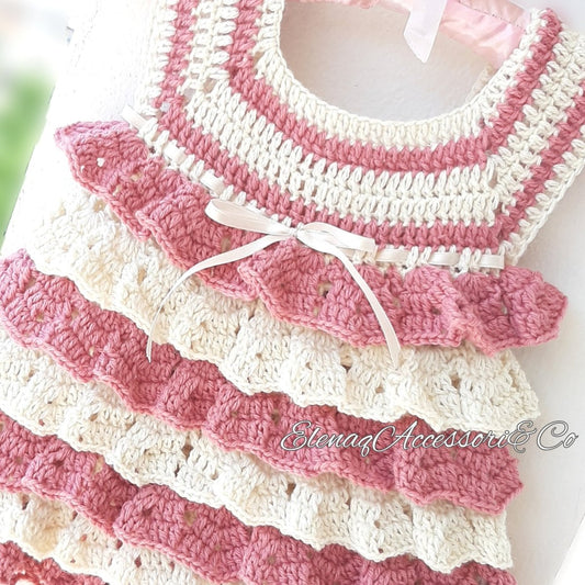 Abito neonata tg 6 - 12 mesi in lana rouches artigianale mod. Bambola - Elenaq Accessori & Co