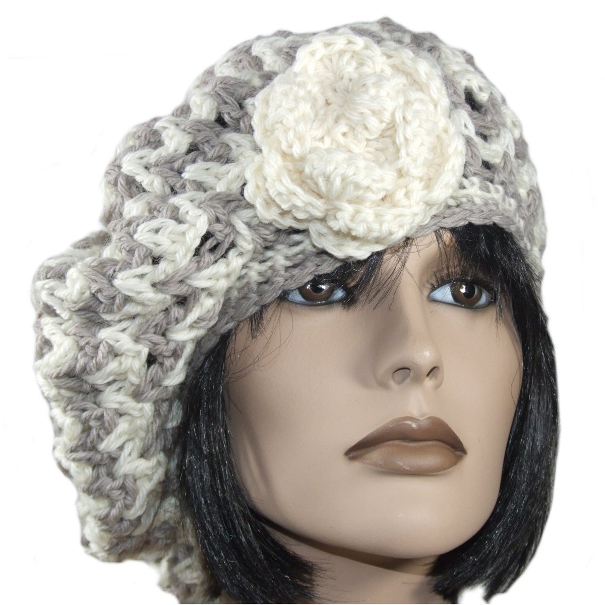 Basco Donna cappello berretto lana artigianale ZIG ZAG fiore - Elenaq Accessori & Co