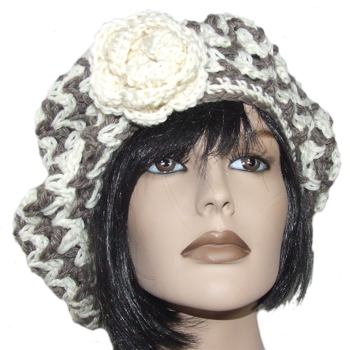 Basco Donna cappello berretto lana artigianale ZIG ZAG fiore - Elenaq Accessori & Co