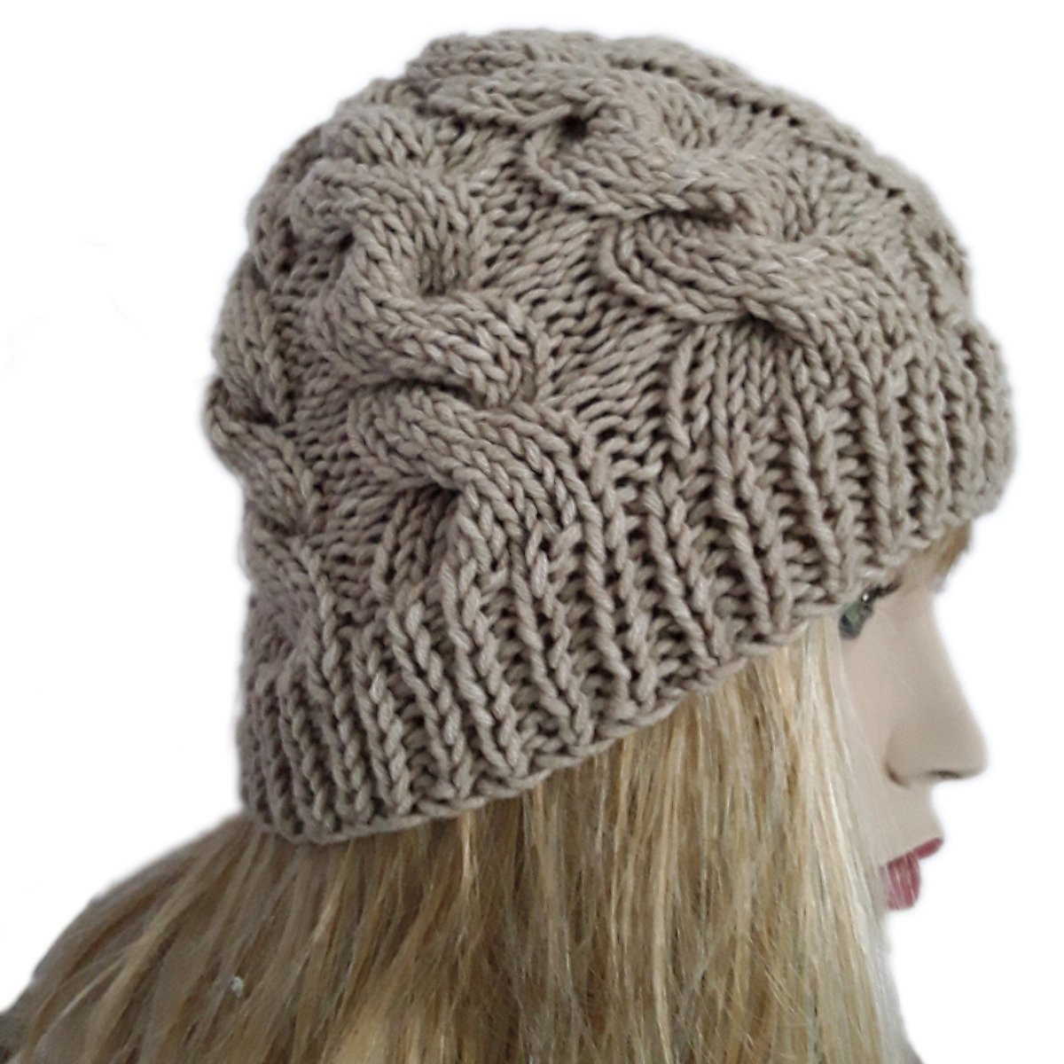 Berretto cappello donna lana Trecce artigianale beige dorato - Elenaq Accessori & Co