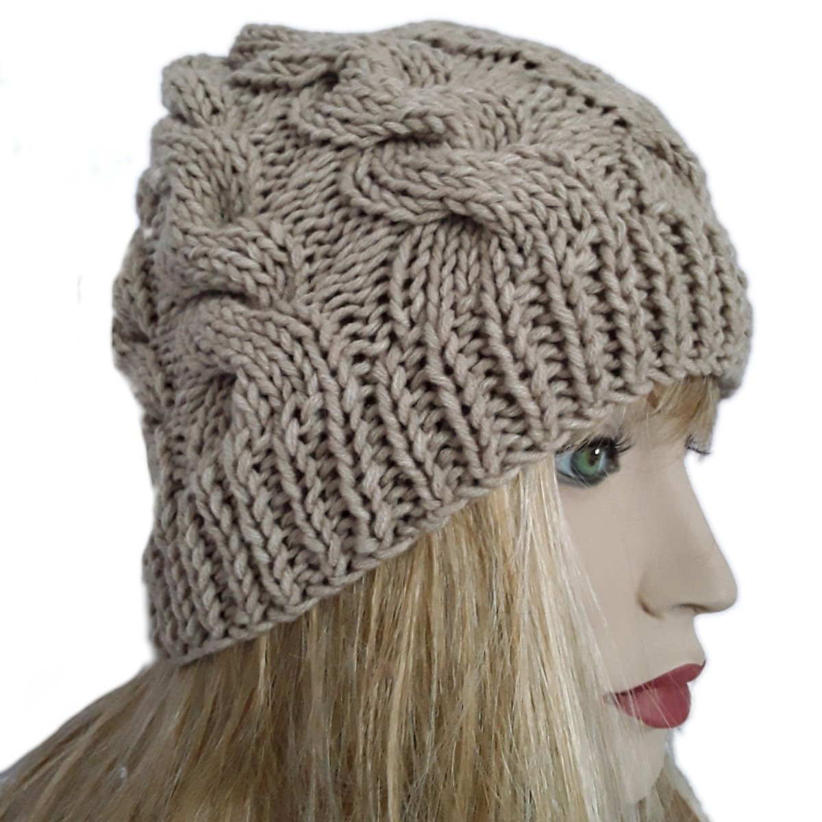 Berretto cappello donna lana Trecce artigianale beige dorato - Elenaq Accessori & Co