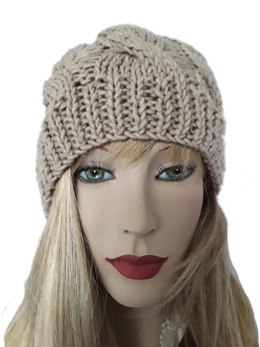 Berretto cappello donna lana Trecce artigianale beige dorato - Elenaq Accessori & Co