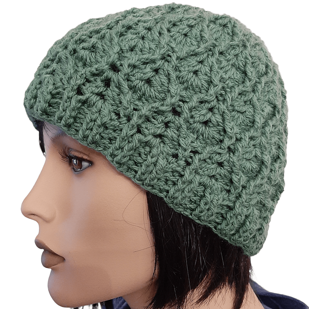 Berretto donna lana INTRECCI artigianale uncinetto VERDE - Elenaq Accessori & Co