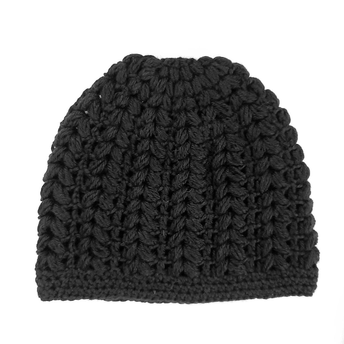 Berretto donna lana Pouff artigianale uncinetto - nero - Elenaq Accessori & Co