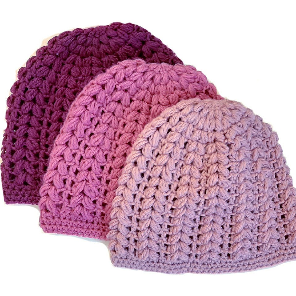 Berretto donna lana Pouff artigianale uncinetto - toni del rosa - Elenaq Accessori & Co