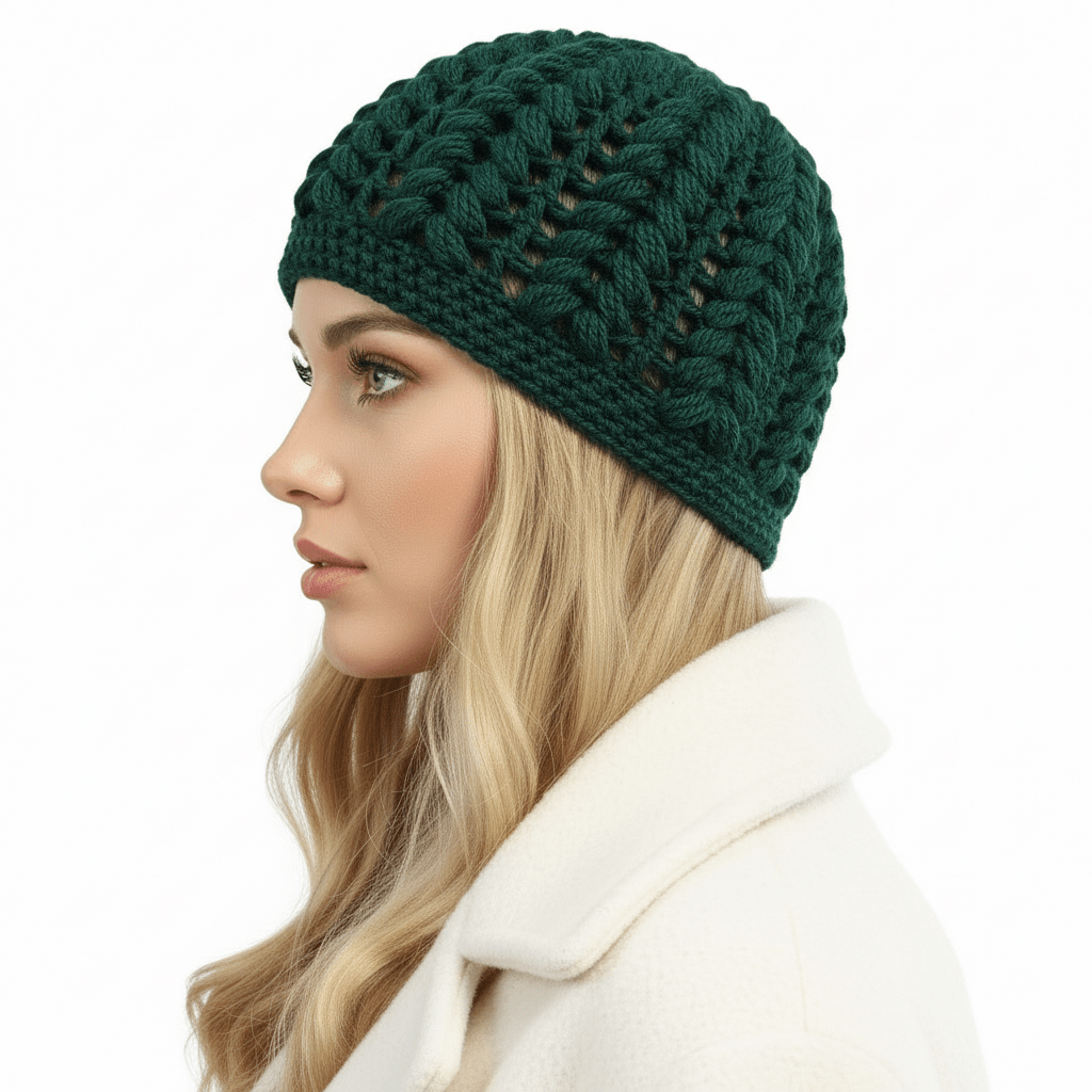 Berretto donna lana Pouff artigianale uncinetto - verde - Elenaq Accessori & Co