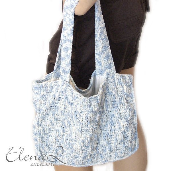 Borsa BAMBOO realizzata a mano uncinetto colore azzurro - Elenaq Accessori & Co