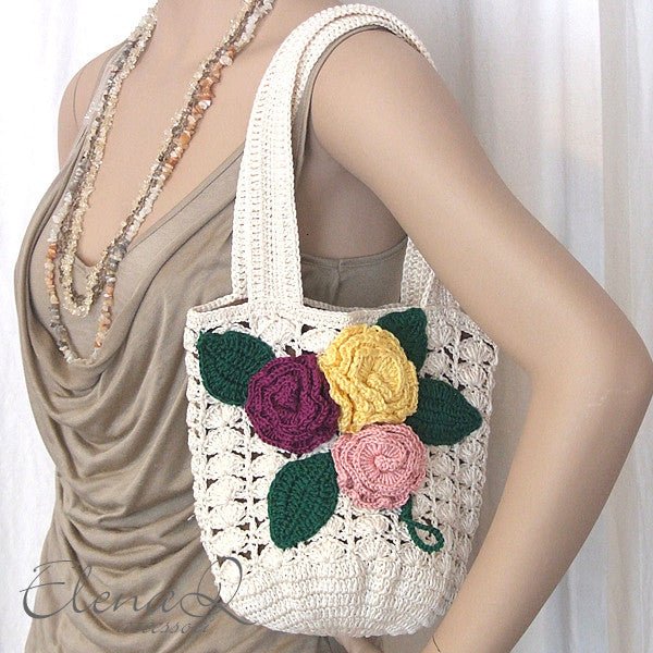 Borsa BLOOM realizzata a mano uncinetto corda - Elenaq Accessori & Co