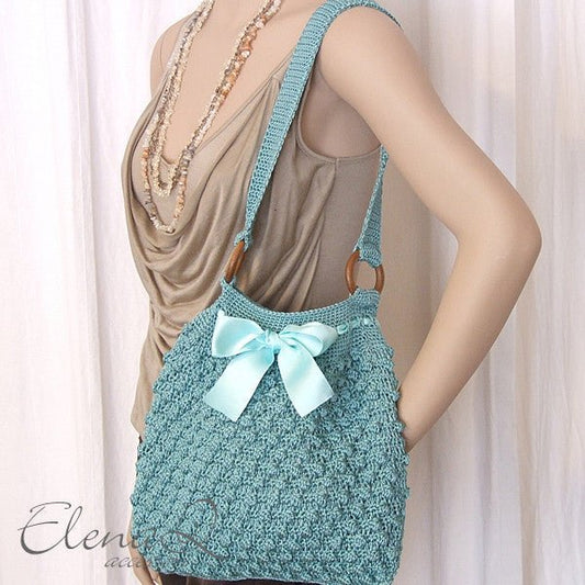 Borsa ELEGANT W realizzata a mano uncinetto verde acqua - Elenaq Accessori & Co
